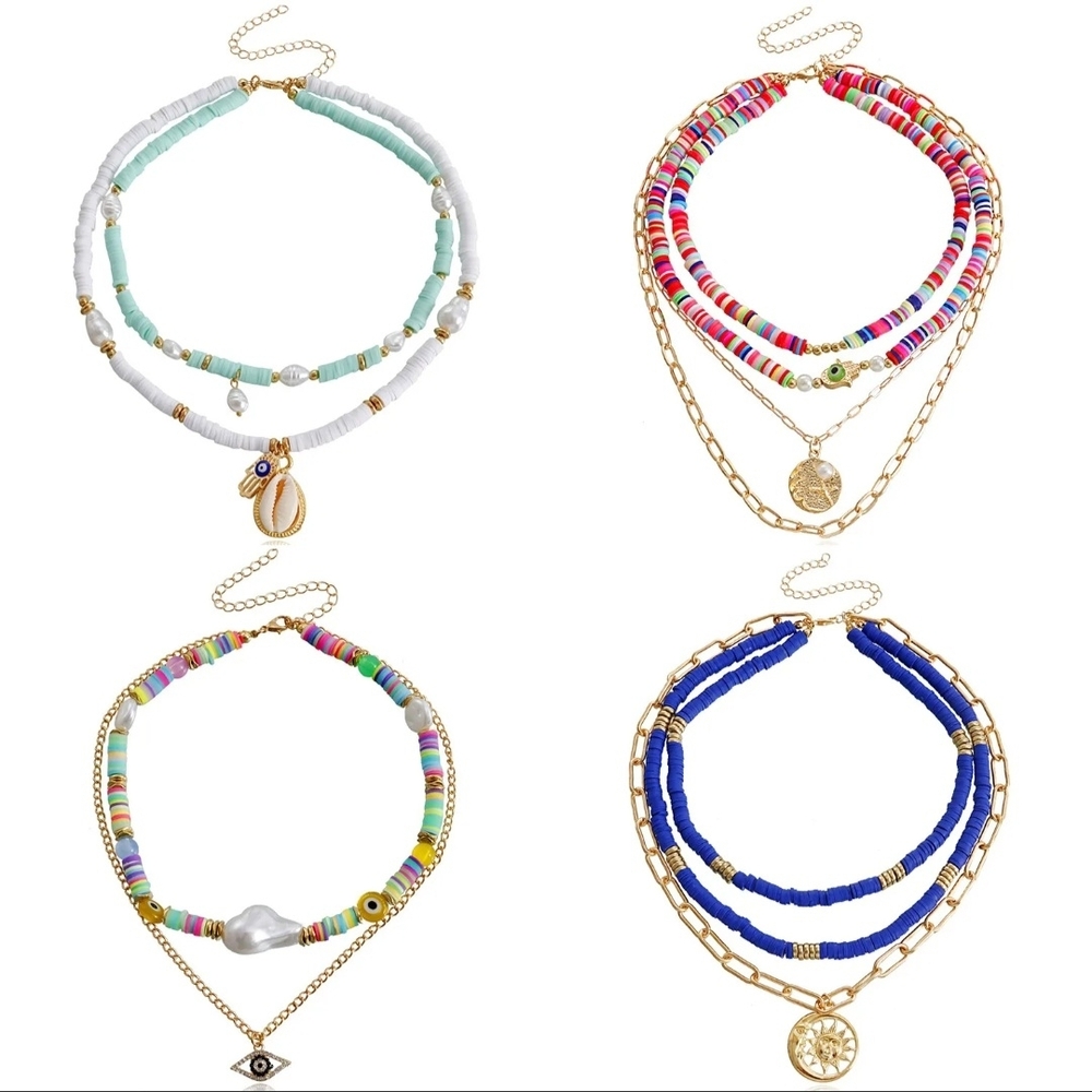 Multicolor Beaded Layered Necklace with Gold Chains - Picture 8 of 12